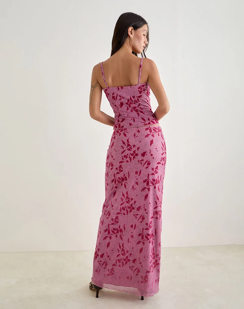 Alfreda Maxi Skirt in Stencil Flower Pink sold by Motel Rocks product image thumbnail 4