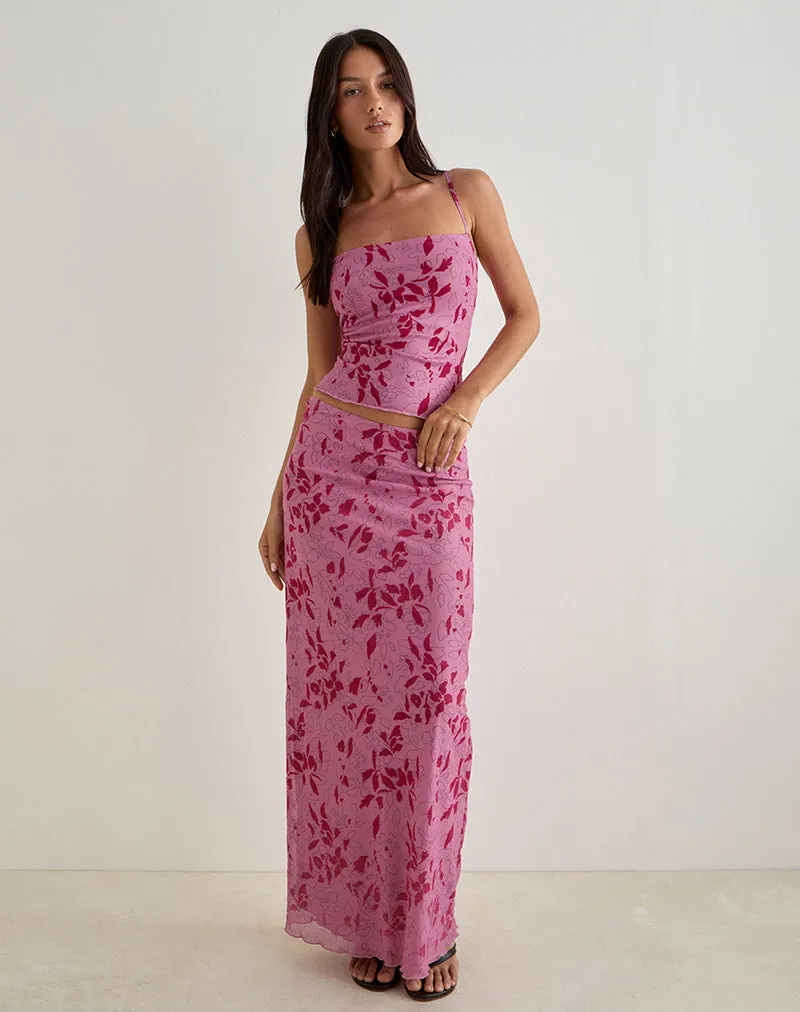 Alfreda Maxi Skirt in Stencil Flower Pink sold by Motel Rocks product image thumbnail 3