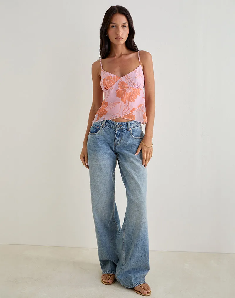 Sorira Flare Top in Floral Pink and Orange sold by Motel Rocks product image thumbnail 4