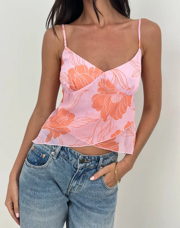Sorira Flare Top in Floral Pink and Orange sold by Motel Rocks