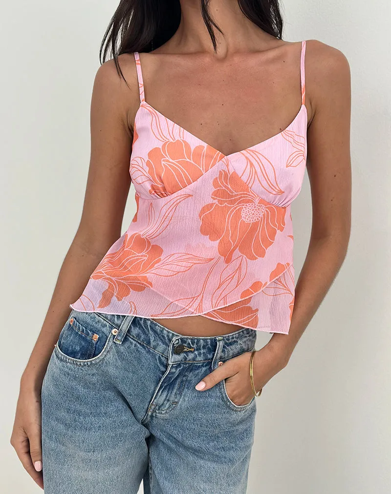 Sorira Flare Top in Floral Pink and Orange sold by Motel Rocks