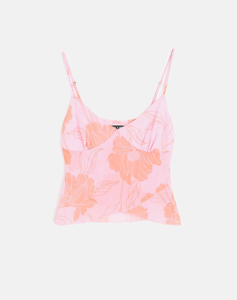 Sorira Flare Top in Floral Pink and Orange sold by Motel Rocks product image thumbnail 2