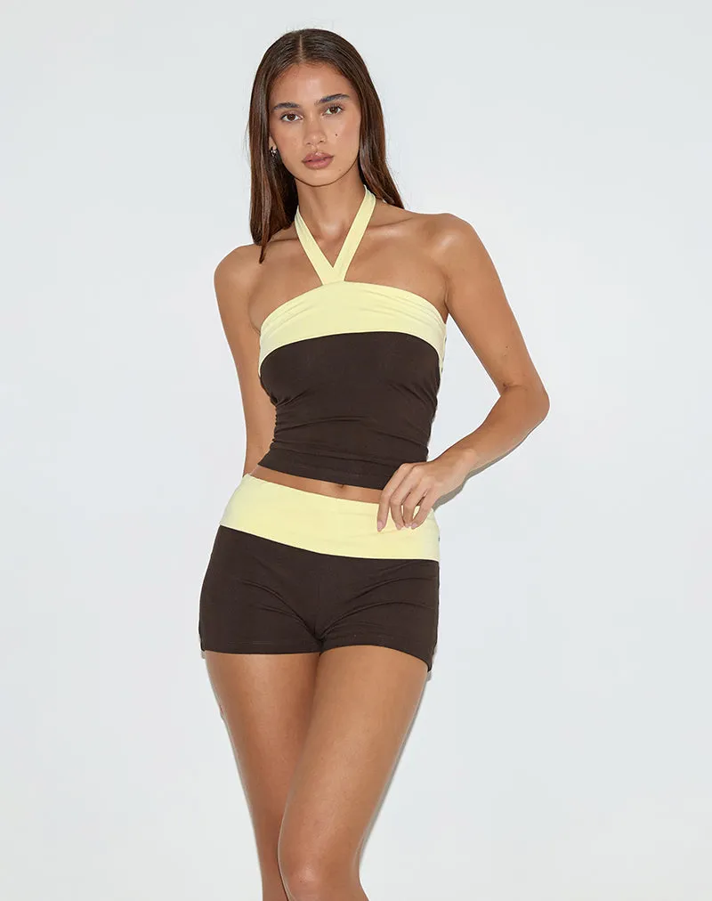 Sea Foldover Short in Chocolate Brown and Lemon sold by Motel Rocks product image thumbnail 2