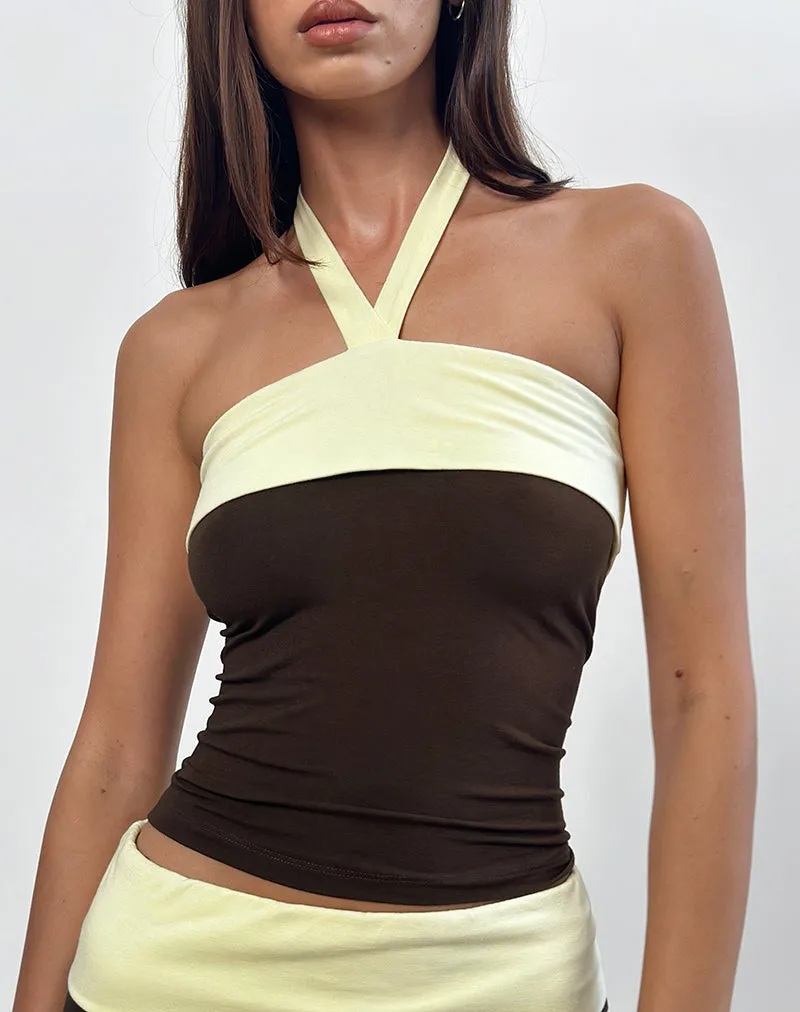 Inrida Halterneck Top in Chocolate Brown and Lemon sold by Motel Rocks product image thumbnail 3