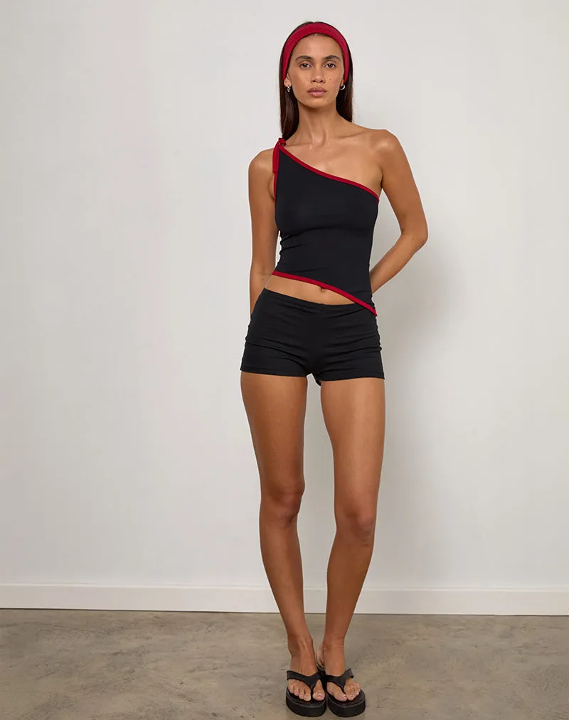 Lenti Asymmetric Top in Black with Adrenaline Red Binding sold by Motel Rocks product image thumbnail 3