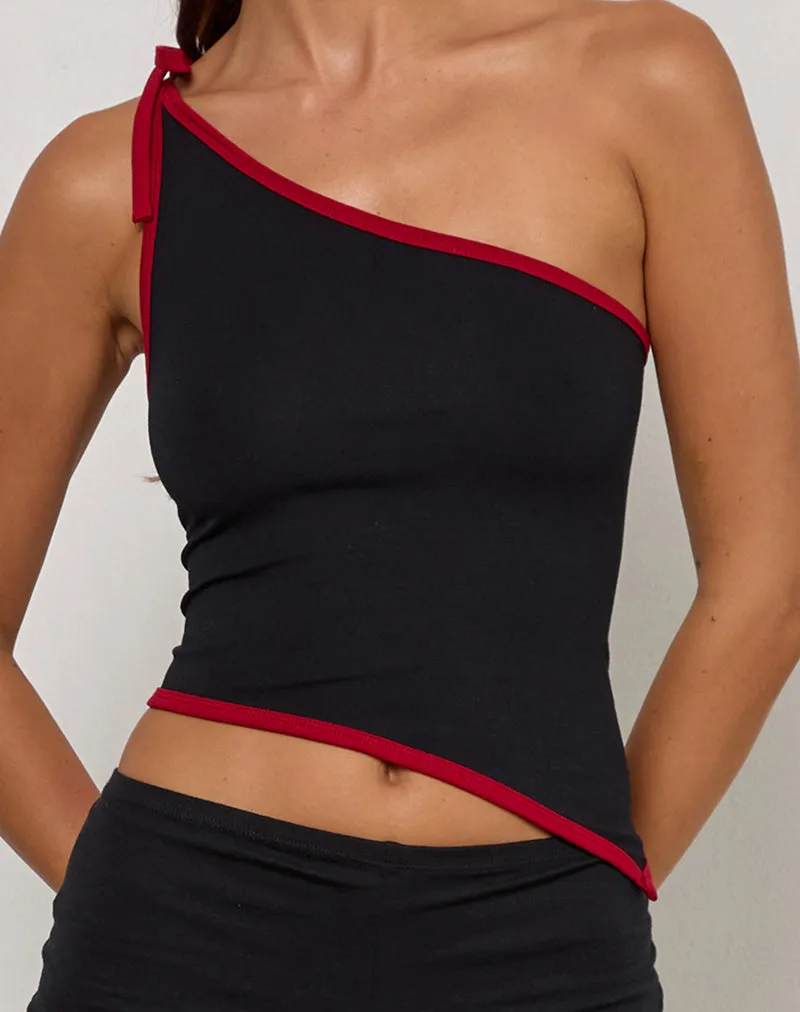 Lenti Asymmetric Top in Black with Adrenaline Red Binding sold by Motel Rocks product image thumbnail 2