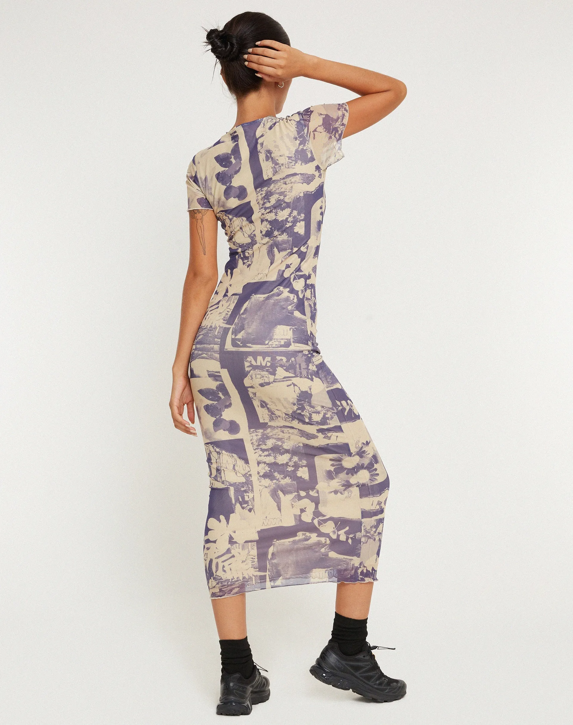 Roska Printed Mesh Midi Dress in Collage Floral Shadow Purple sold by Motel Rocks product image thumbnail 2