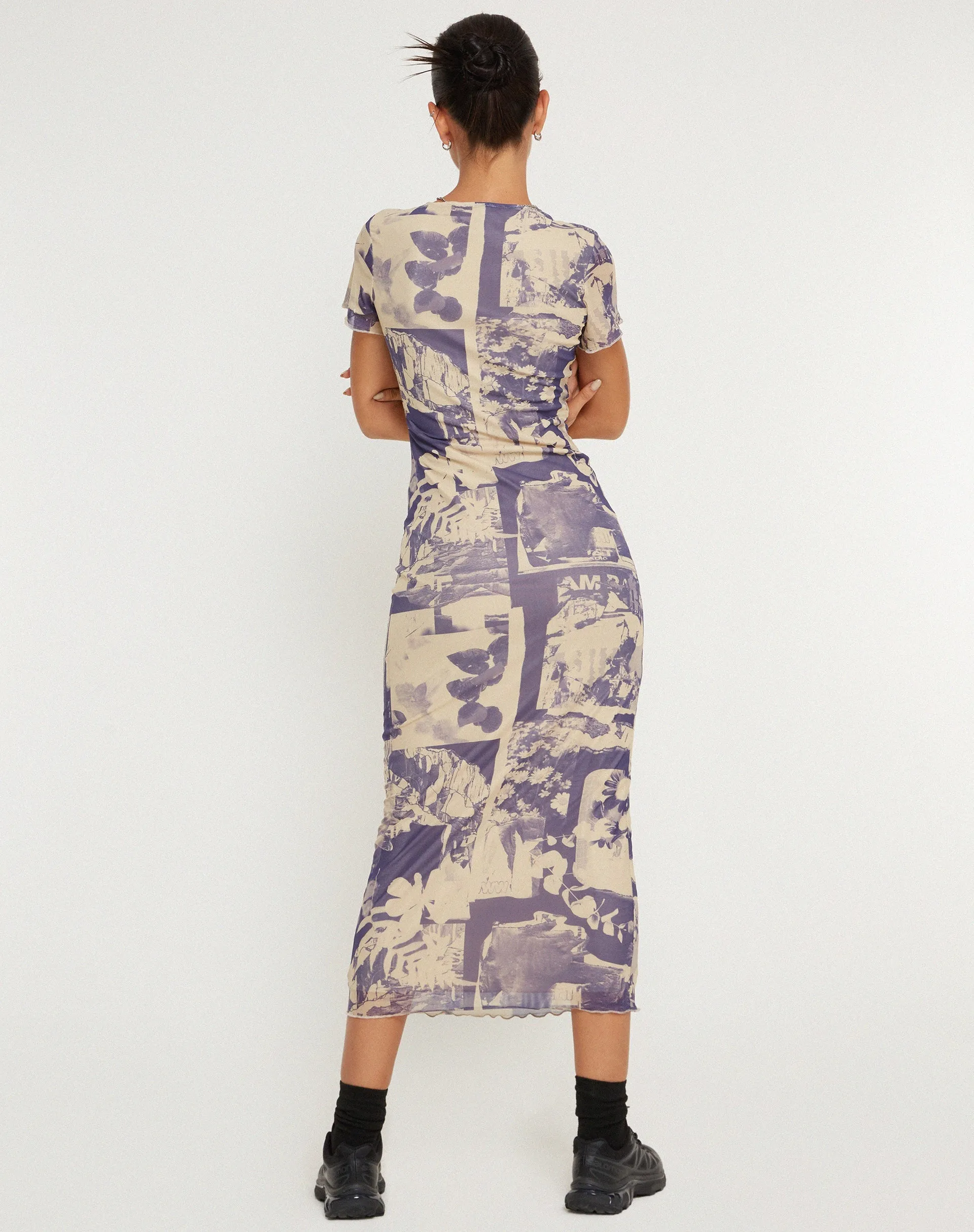 Roska Printed Mesh Midi Dress in Collage Floral Shadow Purple sold by Motel Rocks product image thumbnail 4