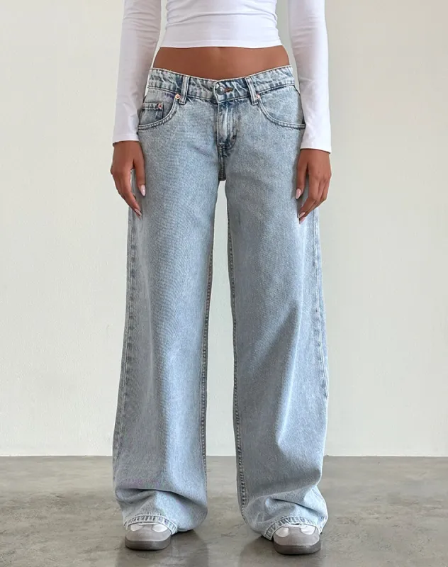Low Rise Roomy Jeans in 80's Light Wash Blue sold by Motel Rocks