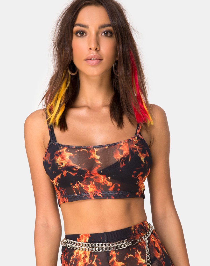 Bliss Crop Top in Fire Mesh sold by Motel Rocks