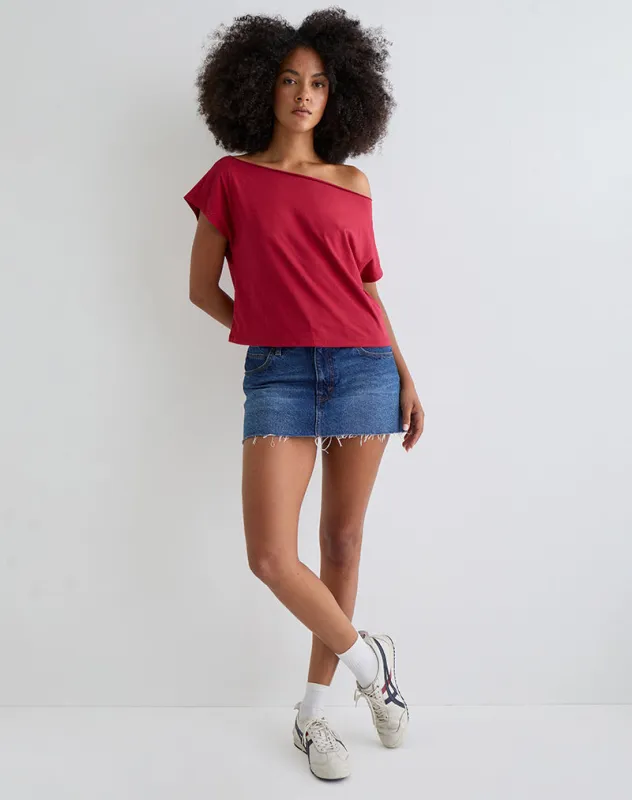 Balia Asymmetric Short Sleeve Basic Top in Adrenaline Red sold by Motel Rocks