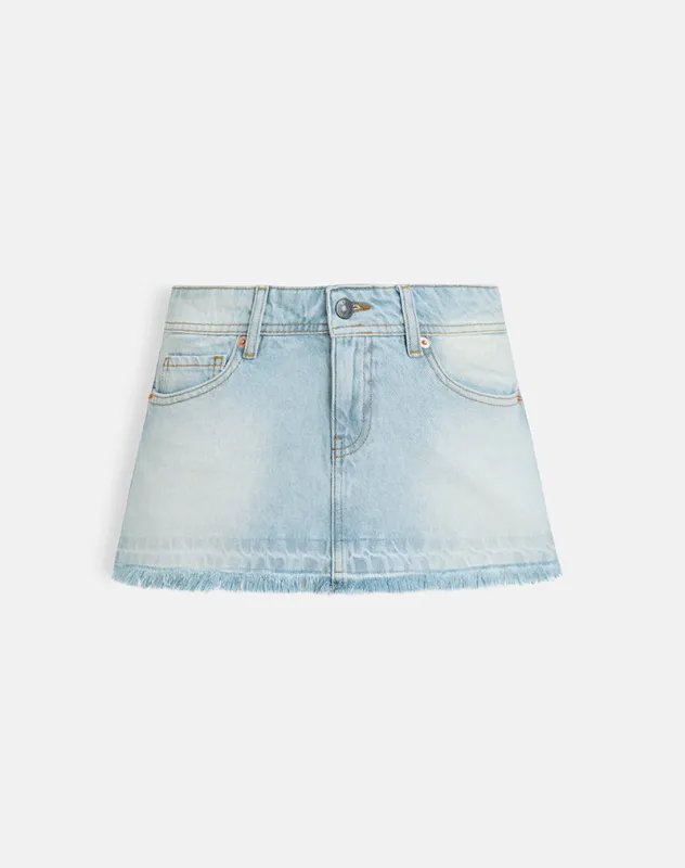 Low Rise Denim Mini Skirt in Icy Blue sold by Motel Rocks