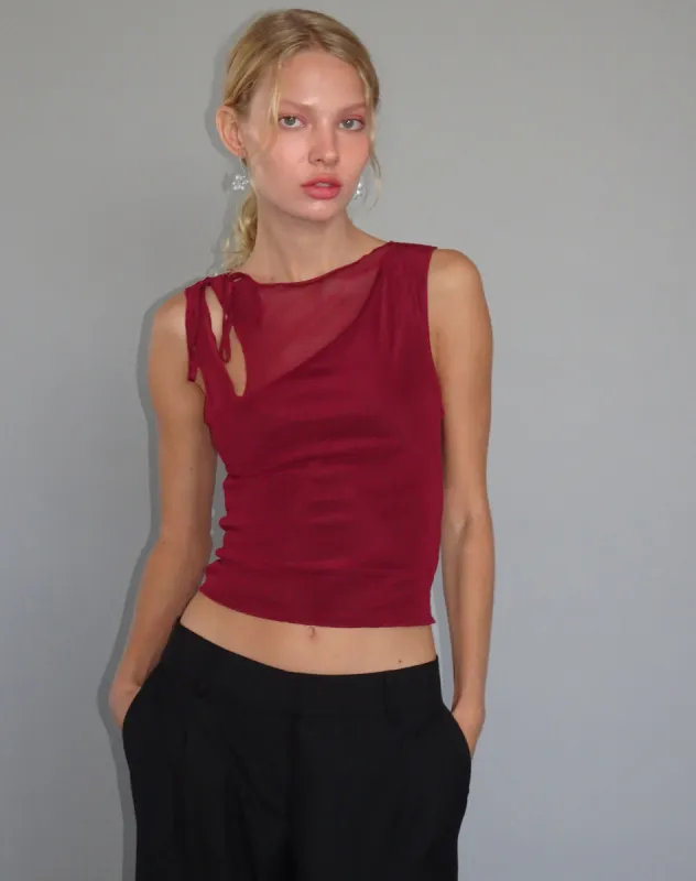 Moni Vest in Mesh Maroon sold by Motel Rocks