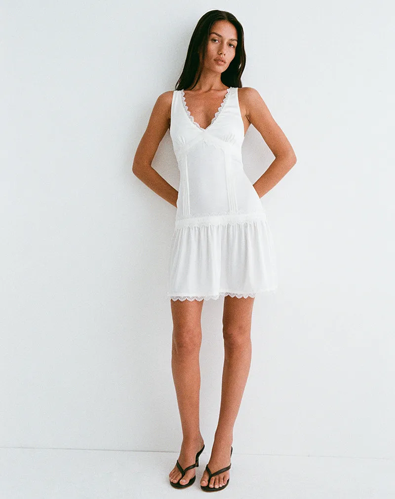 Nesha Ruffle Satin Mini Dress in White sold by Motel Rocks product image thumbnail 5