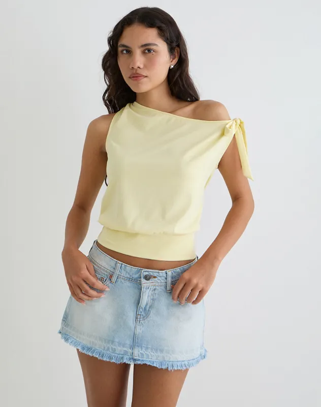 Aleyah Tie Shoulder Tee in Lemon sold by Motel Rocks