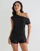 Elysian Asymmetric Top in Cupro Black sold by Motel Rocks