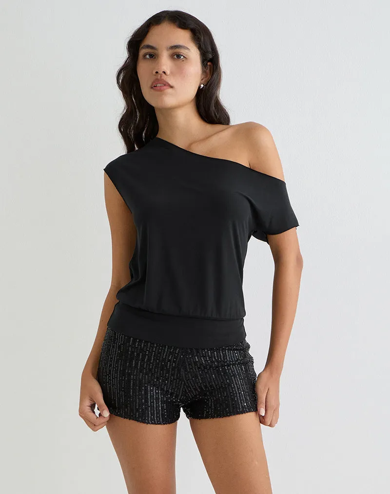 Elysian Asymmetric Top in Cupro Black sold by Motel Rocks