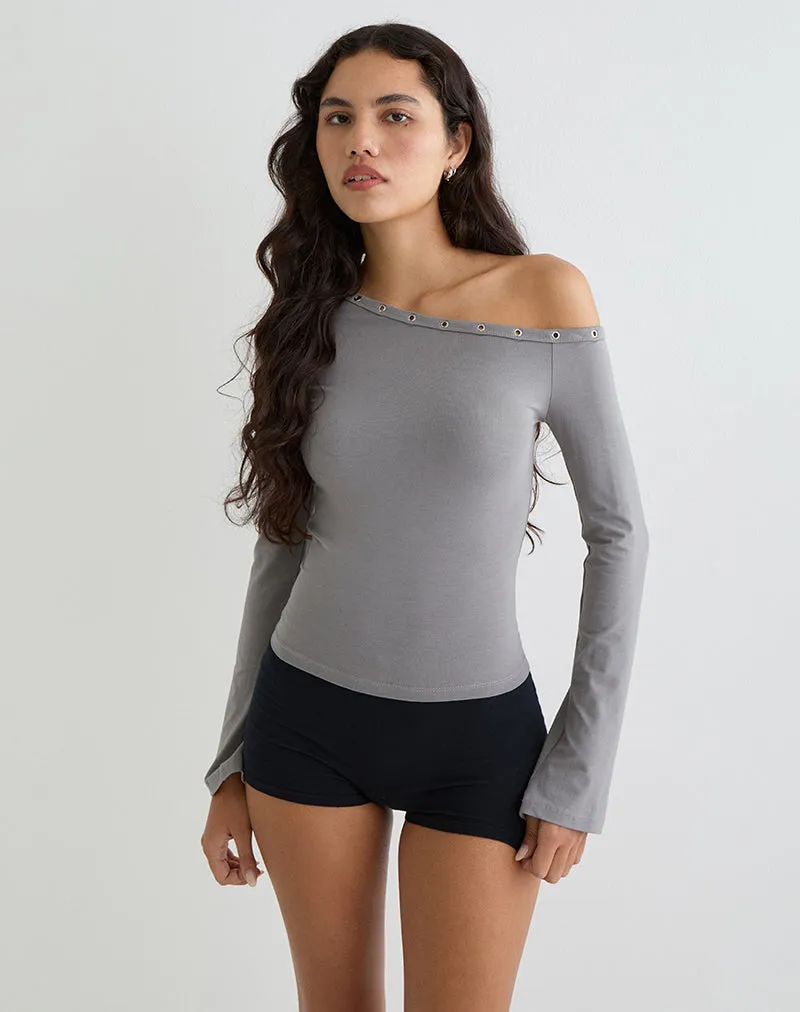 Noraba One Shoulder Top in Grey with Eyelets sold by Motel Rocks product image thumbnail 4