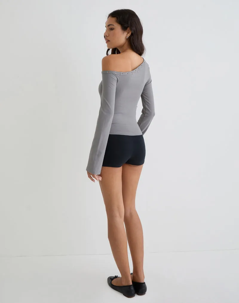 Noraba One Shoulder Top in Grey with Eyelets sold by Motel Rocks product image thumbnail 5