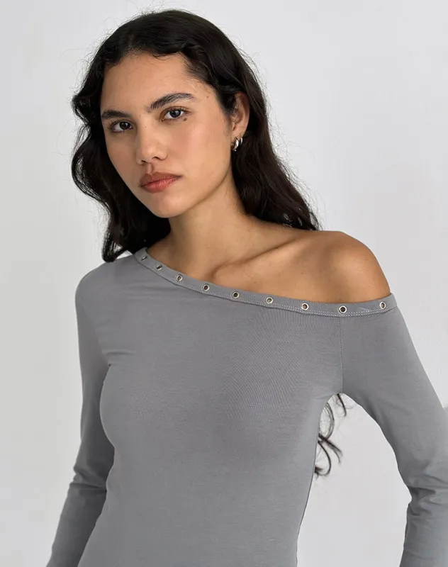 Noraba One Shoulder Top in Grey with Eyelets made by Motel Rocks