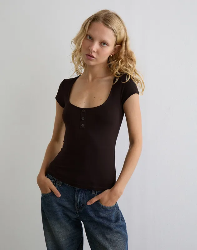 Vibian Short Sleeve Top in Chocolate Brown sold by Motel Rocks