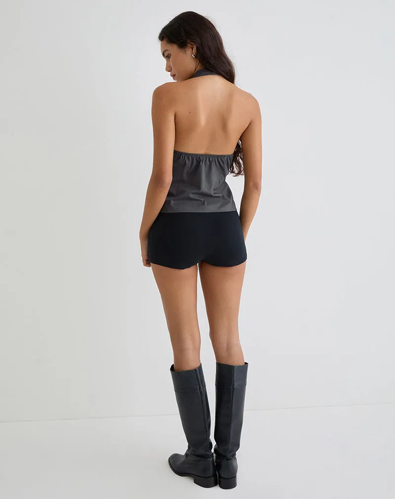 Mikanu Button Down Halterneck Blouse in Charcoal Grey sold by Motel Rocks product image thumbnail 5