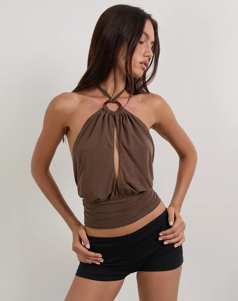 Karise Plunge Top in Cupro Bitter Chocolate sold by Motel Rocks product image thumbnail 3