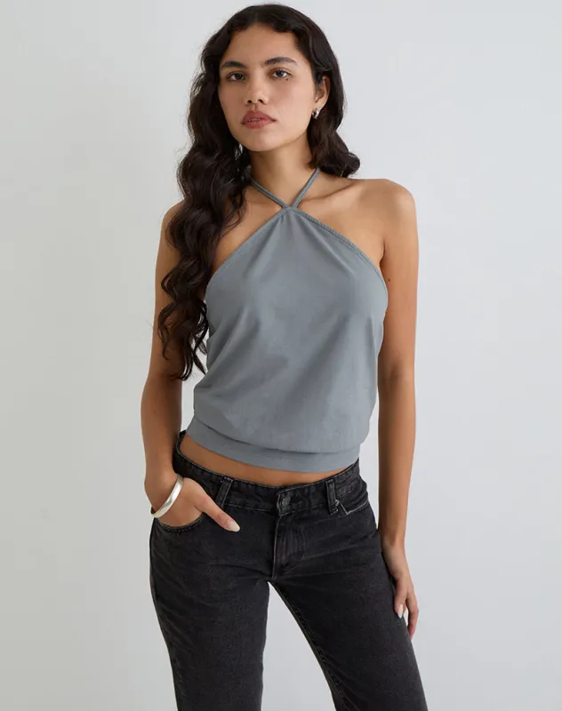 Dyilla Arrow Neck Top in Grey sold by Motel Rocks