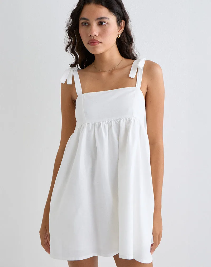 Kayla Square Neck Mini Dress in Linen Ivory sold by Motel Rocks