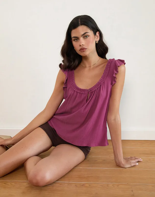 Merisso Scoop Neck Keyhole Top Daco in Rose Burgundy sold by Motel Rocks