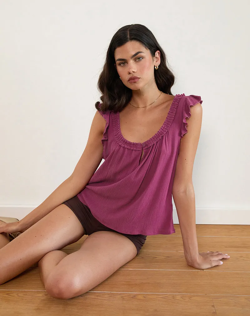 Merisso Scoop Neck Keyhole Top Daco in Rose Burgundy sold by Motel Rocks