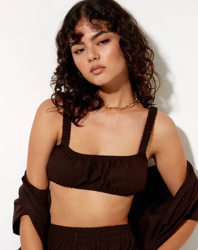 Kasie Crop Top in Rami Bitter Chocolate sold by Motel Rocks