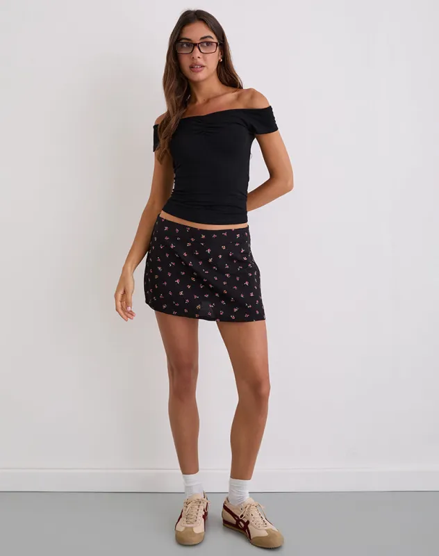 Haruto Skort in Ditsy Rose Garden Black sold by Motel Rocks