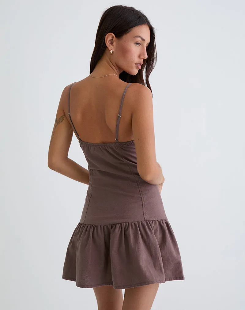 Yuha Buttoned Mini Dress in Deep Taupe sold by Motel Rocks product image thumbnail 4