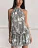 Veloria Mini Dress in Blurred Floral Grey sold by Motel Rocks