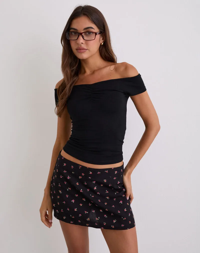 Mayomi Off Shoulder Ruched Top in Black sold by Motel Rocks