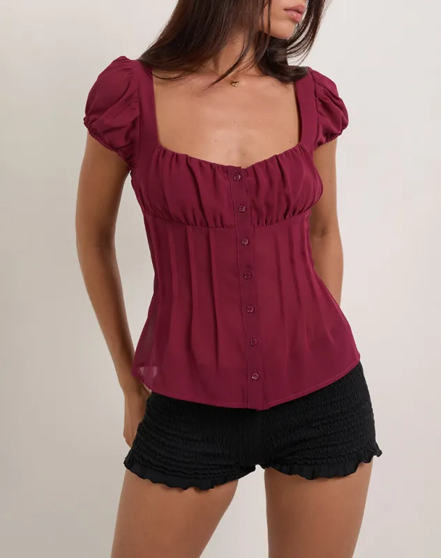 Rolina Blouse in Chiffon Burgundy sold by Motel Rocks
