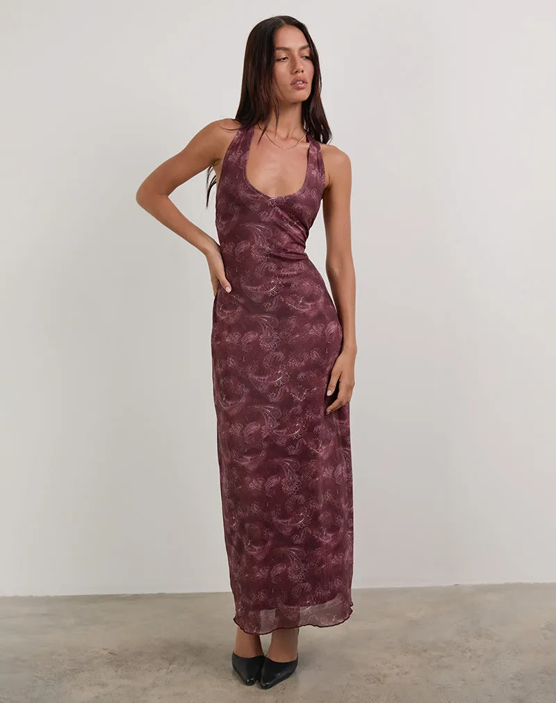 Datari Maxi Dress in Mesh Tonal Paisley Plum sold by Motel Rocks product image thumbnail 4