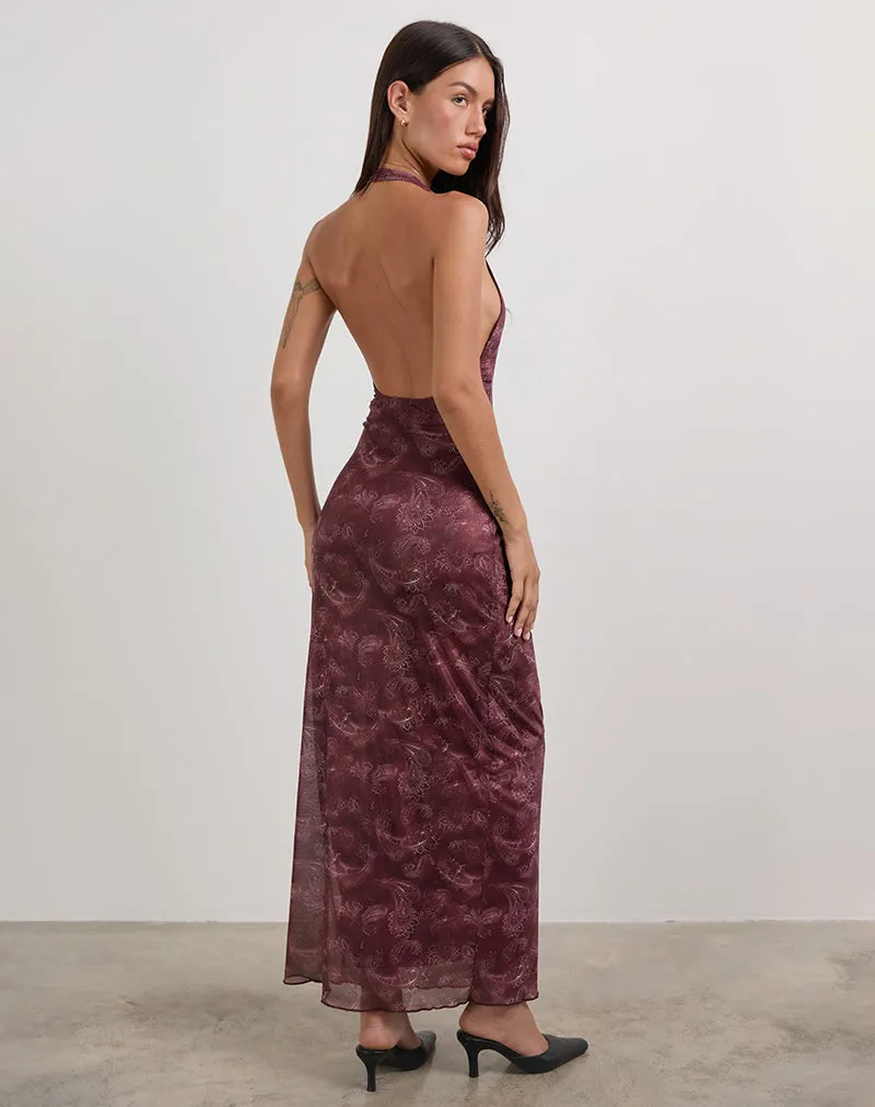 Datari Maxi Dress in Mesh Tonal Paisley Plum sold by Motel Rocks product image thumbnail 3