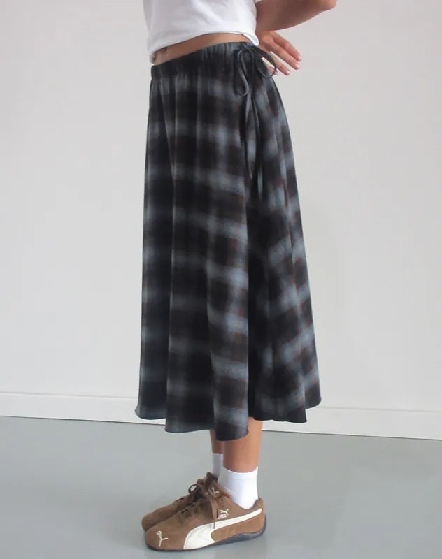 Taka Midi Skirt in Blue and Brown Check made by Motel Rocks