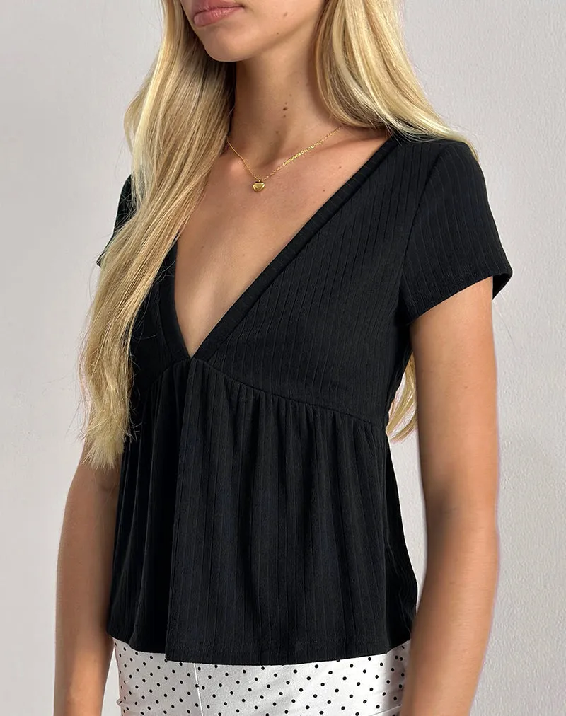 Monia Plunge Top in Pointelle Black sold by Motel Rocks product image thumbnail 2