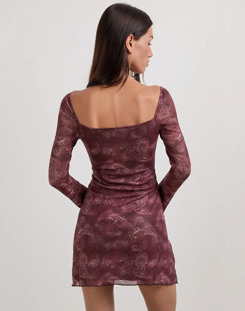 Modena Long Sleeve Mini Dress in Tonal Paisley Plum sold by Motel Rocks product image thumbnail 4