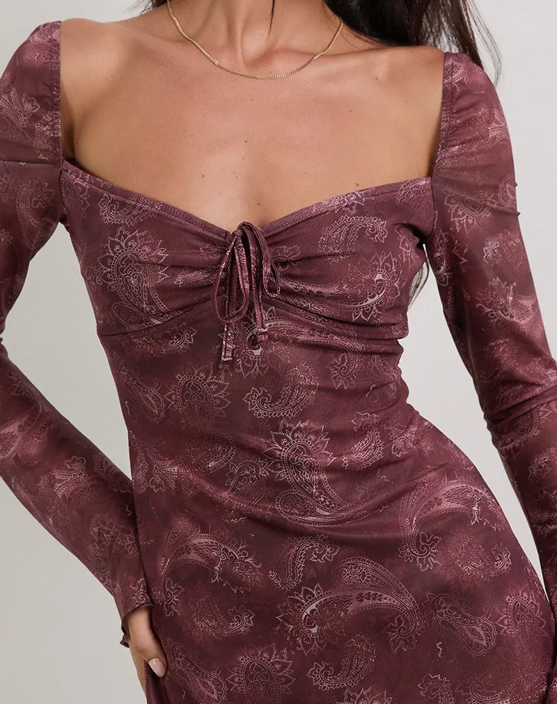 Modena Long Sleeve Mini Dress in Tonal Paisley Plum sold by Motel Rocks product image thumbnail 3