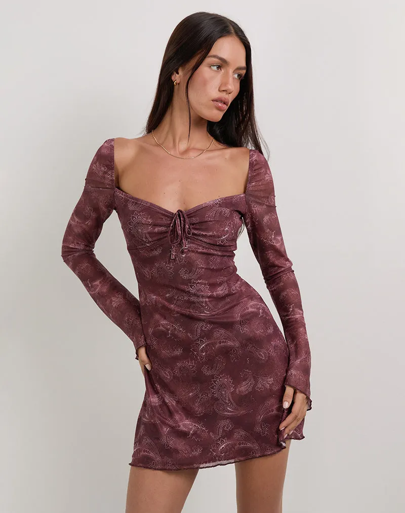Modena Long Sleeve Mini Dress in Tonal Paisley Plum sold by Motel Rocks product image thumbnail 5