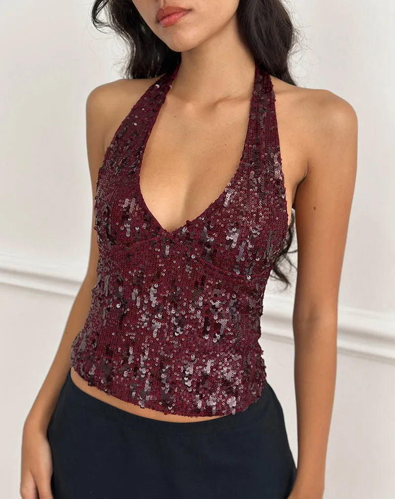 Cosio Halter Top in Mix Sequin Red sold by Motel Rocks product image thumbnail 3