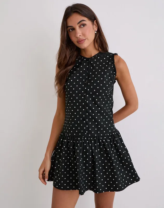 Yadara Mini Dress in Polka Black sold by Motel Rocks
