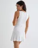 Luscian Plunge Mini Dress in White with Micro Polka Black sold by Motel Rocks