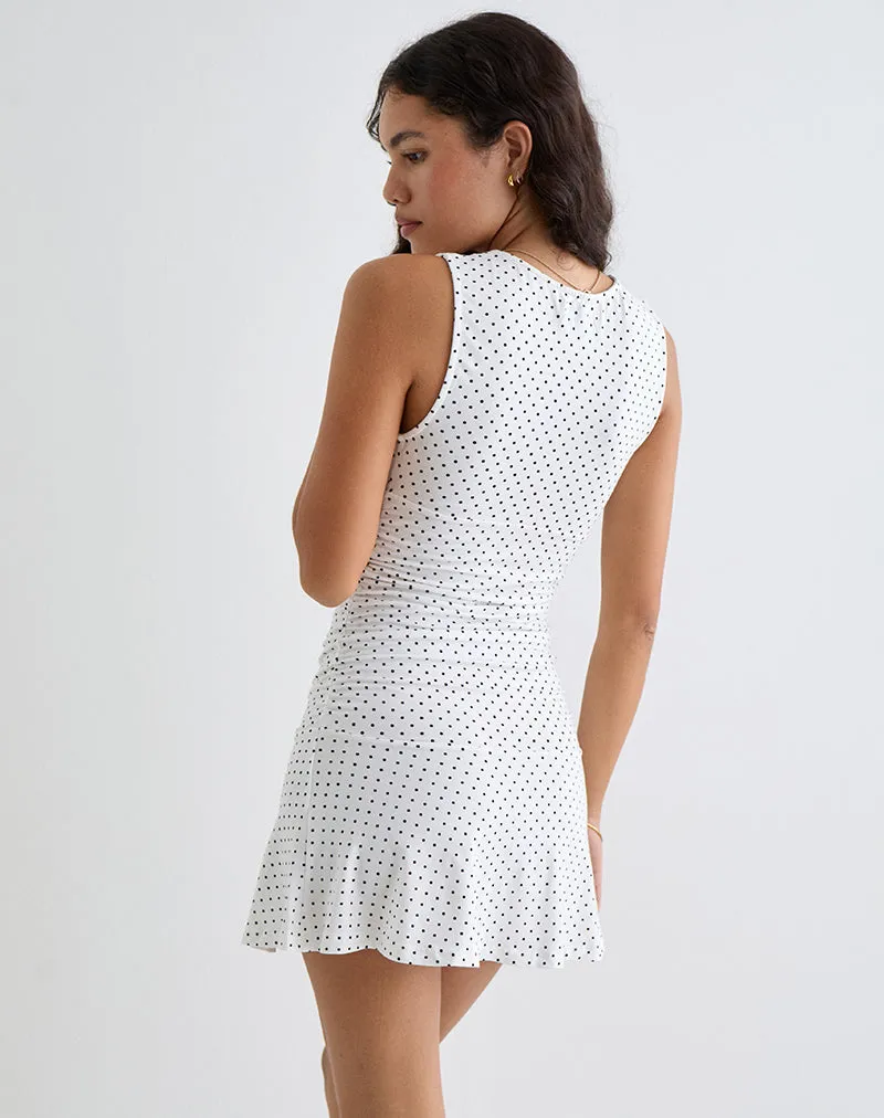 Luscian Plunge Mini Dress in White with Micro Polka Black sold by Motel Rocks product image thumbnail 5