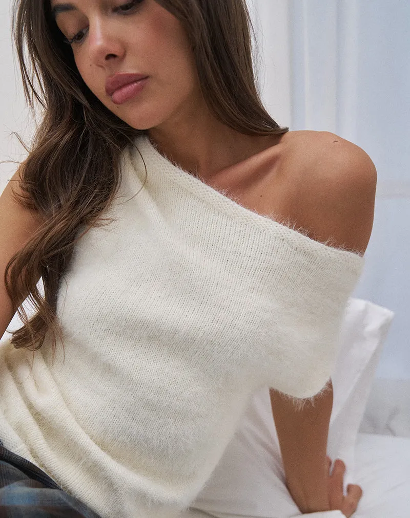 Calyce Top in Fluffy Knit Cream sold by Motel Rocks