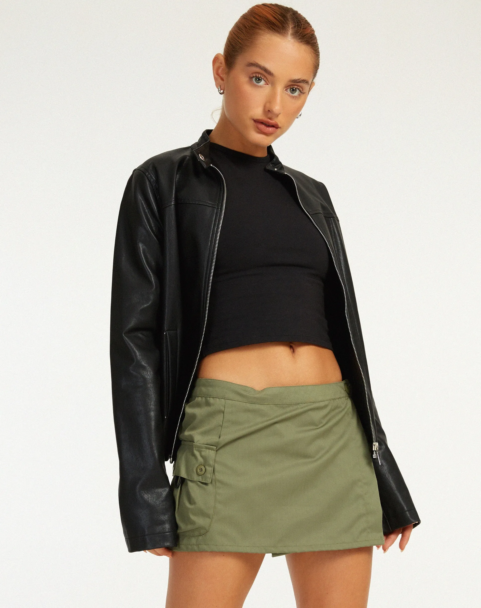 MOTEL X BARBARA Zephyr Mini Cargo Skirt in Cotton Drill Olive sold by Motel Rocks product image thumbnail 4